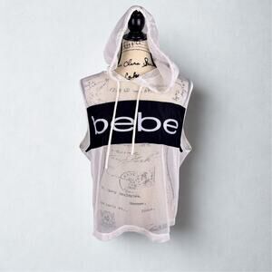 Bebe Sport Sleeveless Mesh Hoodie Y2K Era Sz XL Festival Layering Sporty Chic